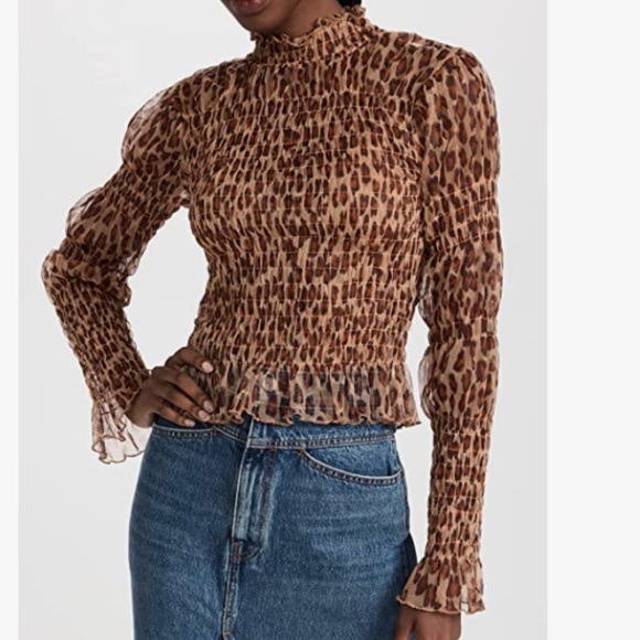 Free People Hello There Top in Brown Leopard combo sz xs - Picture 2 of 6